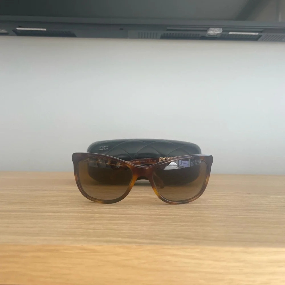 Chanel Tortoise Shell Sunglasses with chain detaining
